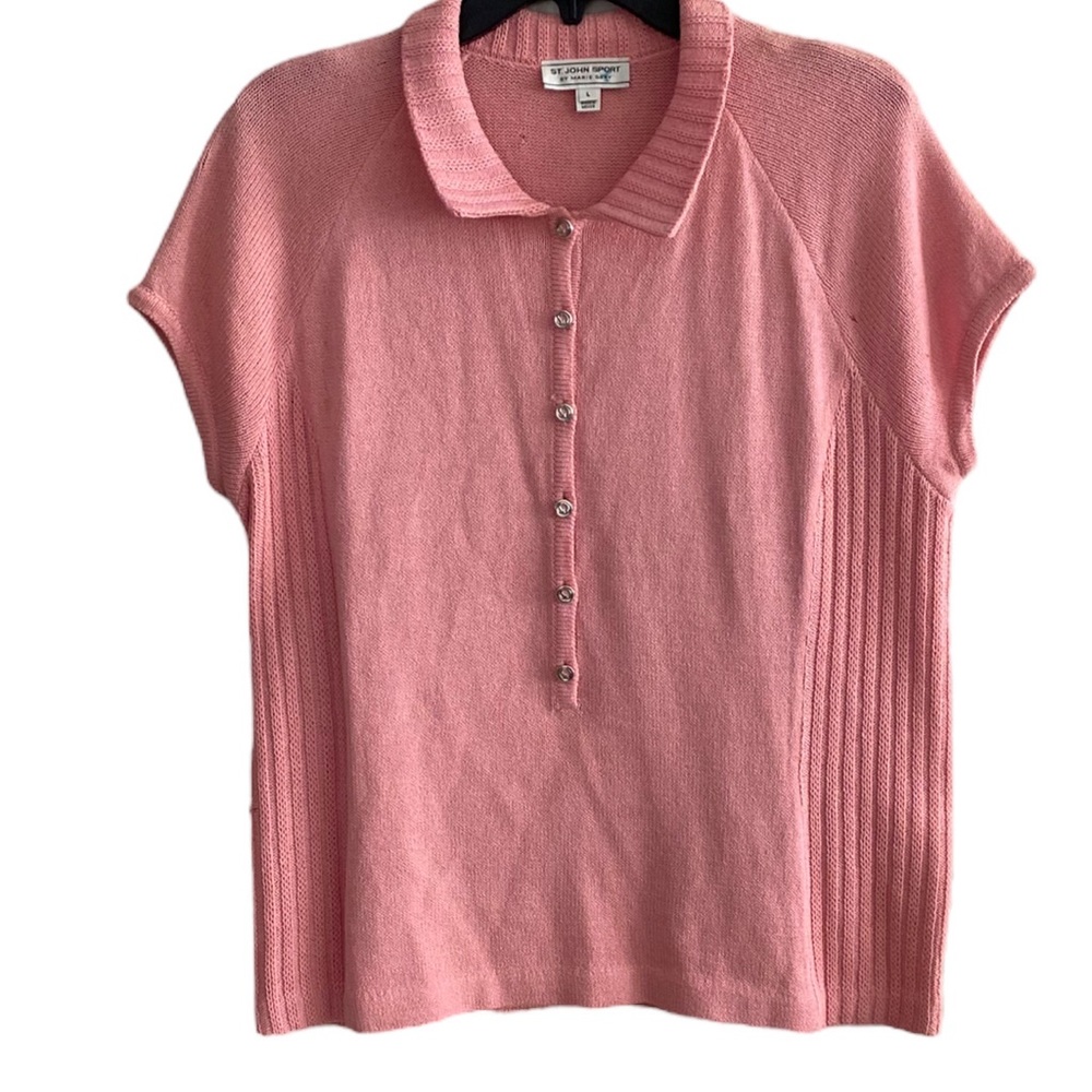 St Johns Sport by Marie Gray cardigan button down pink shirt sleeve Top L